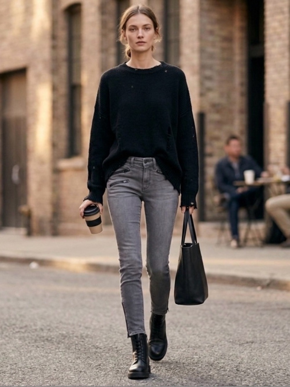 Rag & Bone Women's Biker Gray Skinny Jeans with Zippered Ankles & Front Pockets